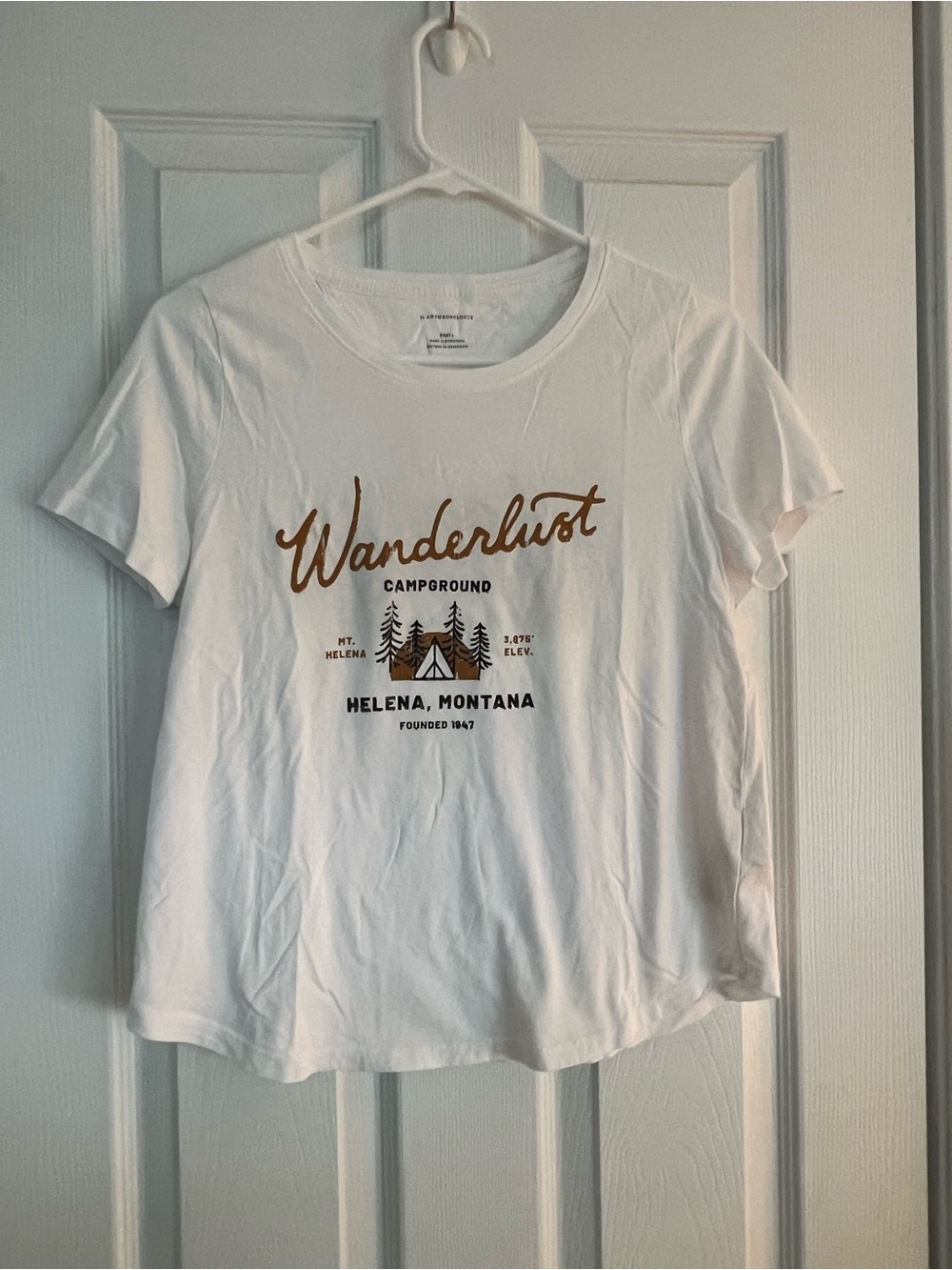 Anthropologie White Wanderlust Campground Graphic Tee with Brown Print